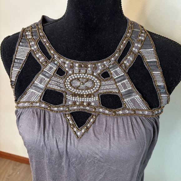 Boho Y2K Sleeveless Pewter Beaded Top Size M Rio Baazar Indie Festival Glam - Picture 2 of 4
